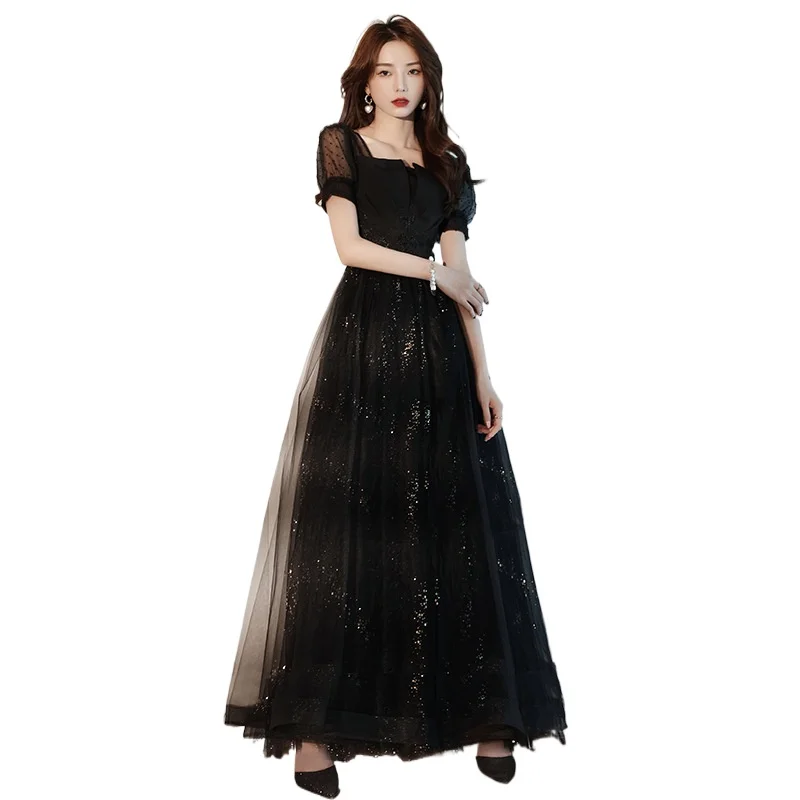 

Vintage Sparking Formal Evening Ball Gown With Short Sleeves