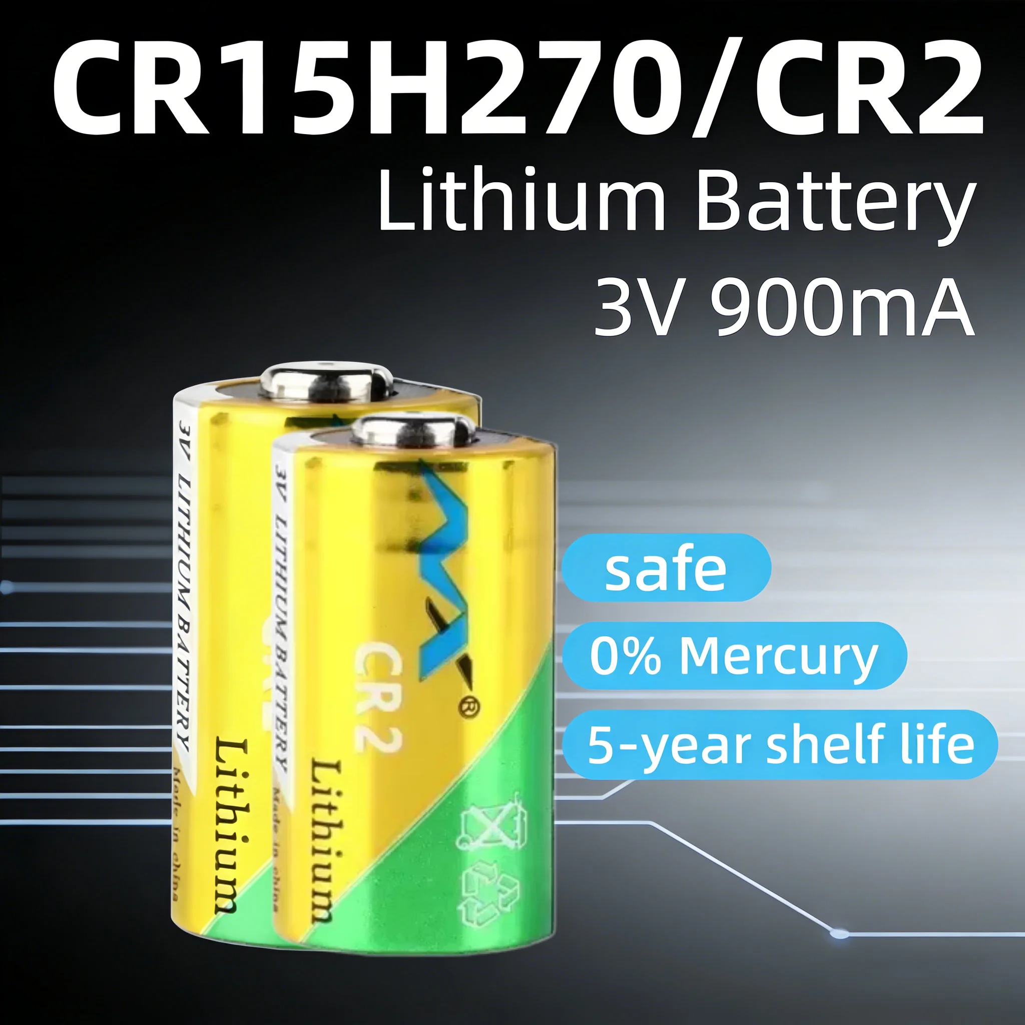 3V CR2 900mAh High Capacity Lithium Battery - Long Lasting for Professional Flashlights Cameras Alarms Medical Devices