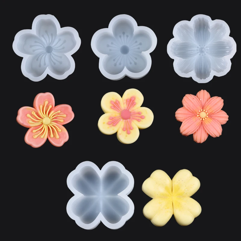 زهر الكرز زهرة قالب من السيليكون لتقوم بها بنفسك أربع أوراق البرسيم شمعة الصابون الروائح الحرفية صنع موس كعكة فندان قالب الكعكة #3