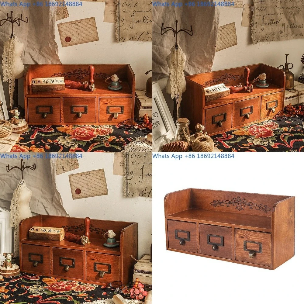 

Wooden Drawer Storage Box for Desk Organizer Vintage Style Cabinet