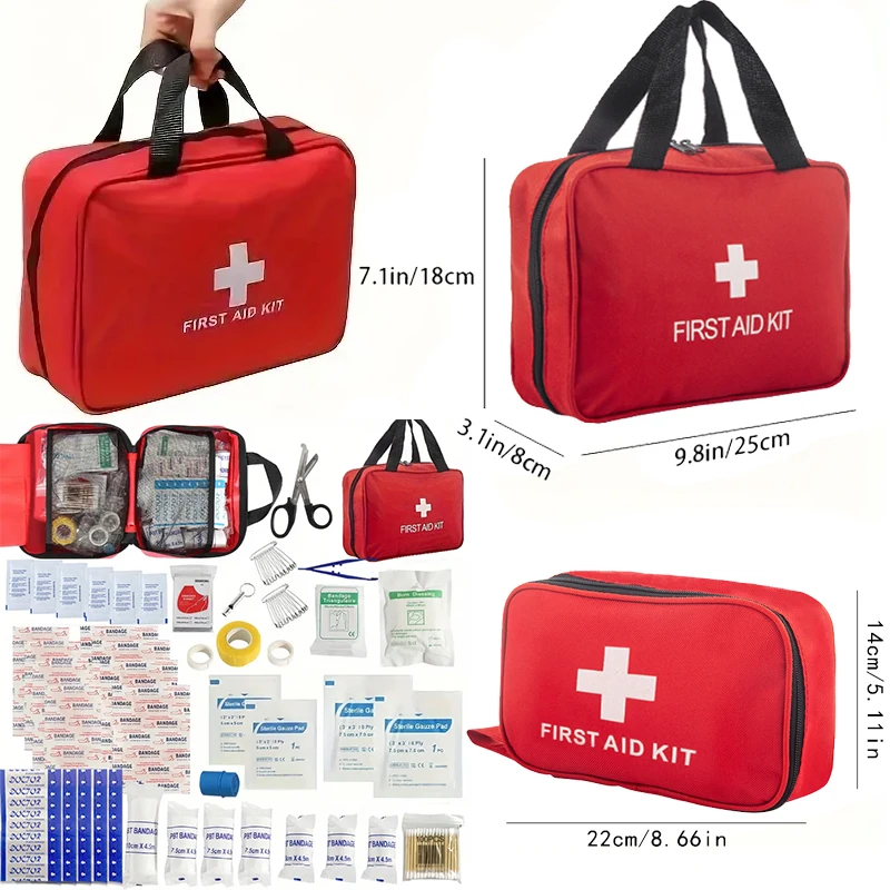 First Aid Kit - 188 pcs - for car, home, travel, camping, office or sport, fully stocked with emergency and survival essentials