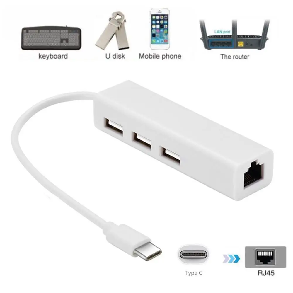 1~10PCS Type C 3.1 USB HUB 3 Ports To RJ45 Ethernet Network LAN Adapter USB2.0 Hub Splitter For Notebook Smartphone PC