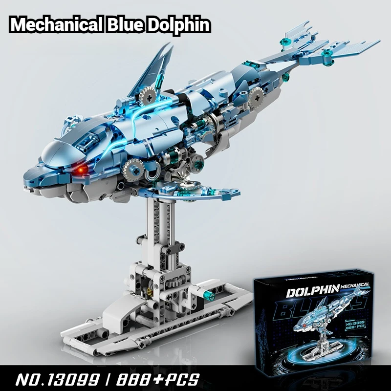888PCS Electric Mechanical Dolphin Building Blocks Fish Model Assembled Collectible Toy Ornament Children's Birthday Gift