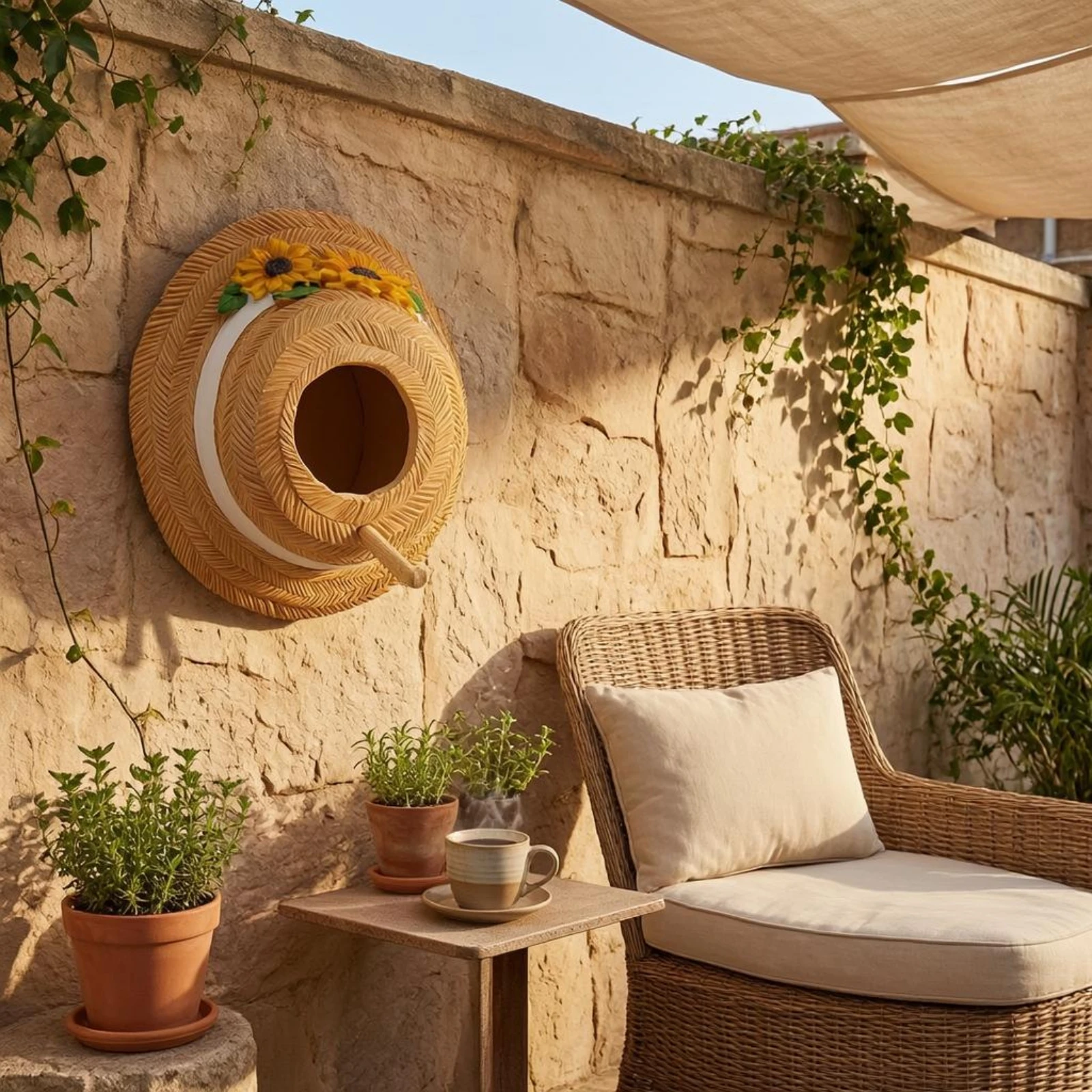 

Straw Hat Birdhouse Decorative Sun-Shaped Bloom Birdhouse