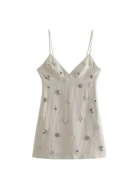 Elegancka damska sukienka bez rękawów, mini, w stylu vintage, na cienkich ramiączkach, letnia sukienka damska, Vestidos Mujer
