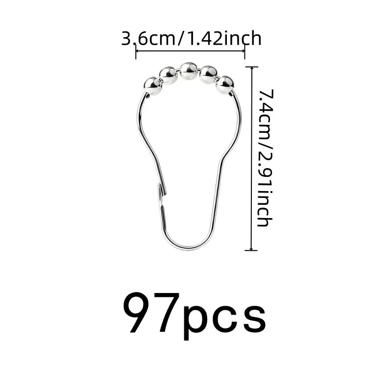Gourd Style Rolling Ball Curtain Rings 97 pcs, Smooth Non-Stick Glide, Bedroom Curtain & Bathroom Shower, Easy Mount