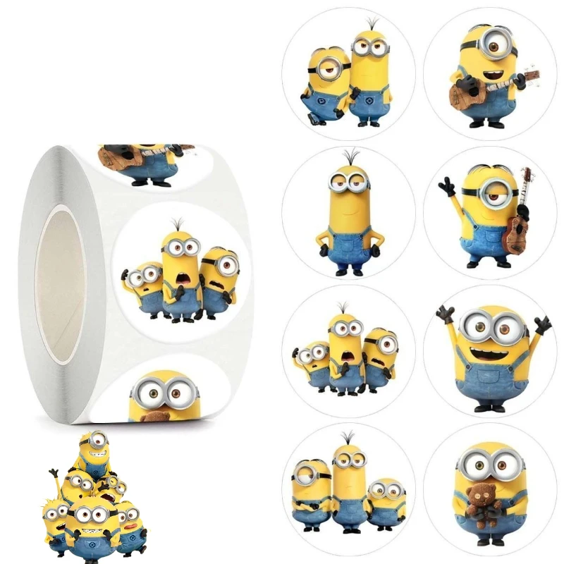 

Minions movie anime cartoon cute 500pcs stickers kawaii student DIY rolls stickers book labels sealing stickers gifts wholesale
