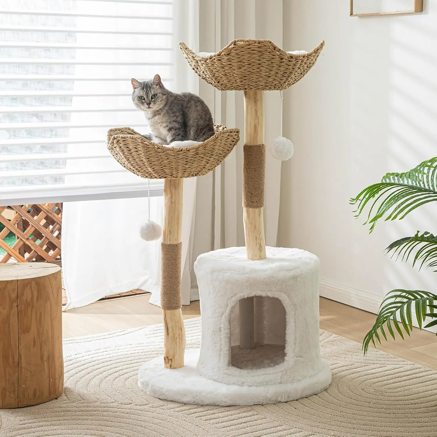 

Modern Cat Tree for Indoor Cats Large Adult,Wooden Cat Tower for Large Cats with Scratching Post,Luxury Cat Condo, White.