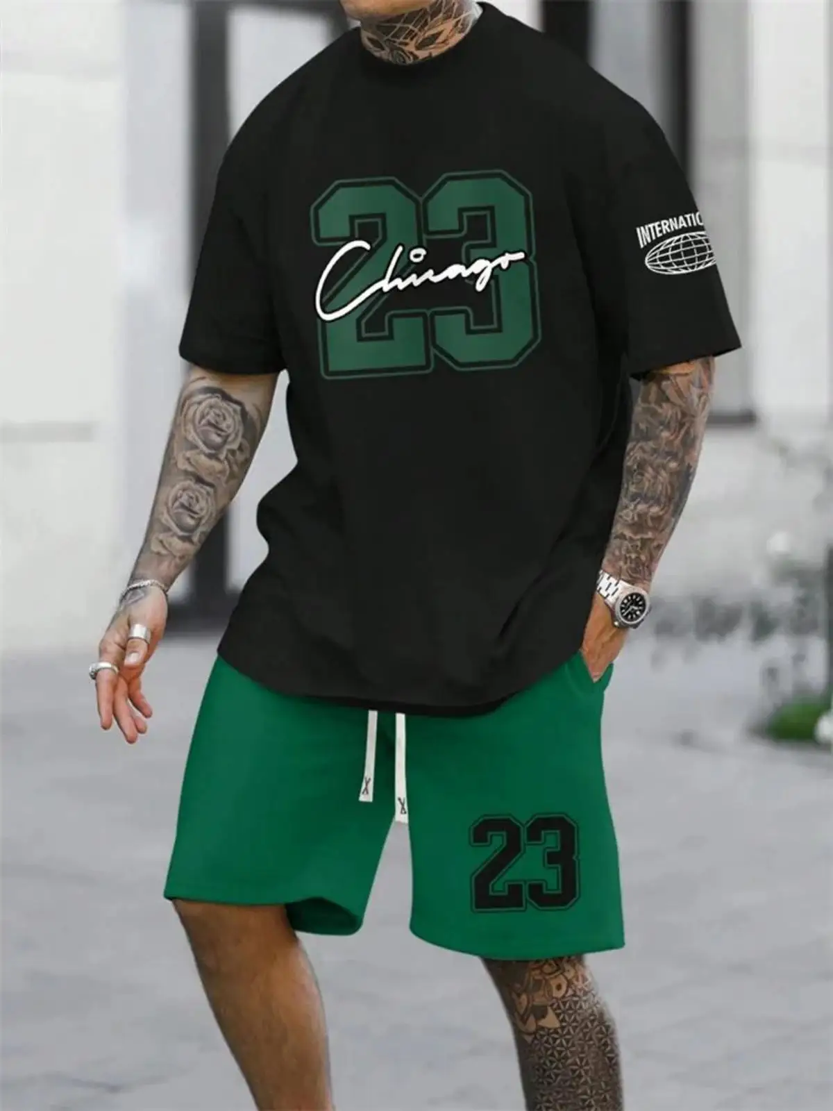 2024 New Men's No.23 Printed Fashion Shorts Set Outdoor Urban Soft Quick Drying Short Sleeve Top Summer Men's Breathable Sports