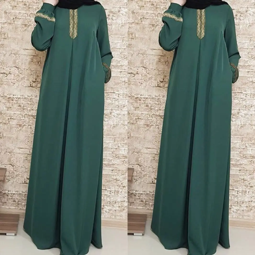 New Women\'s Fashion Muslim Dress Vintage Islamic Loose Clothing Elegant Dubai Turkish Long Sleeve Party Dresses