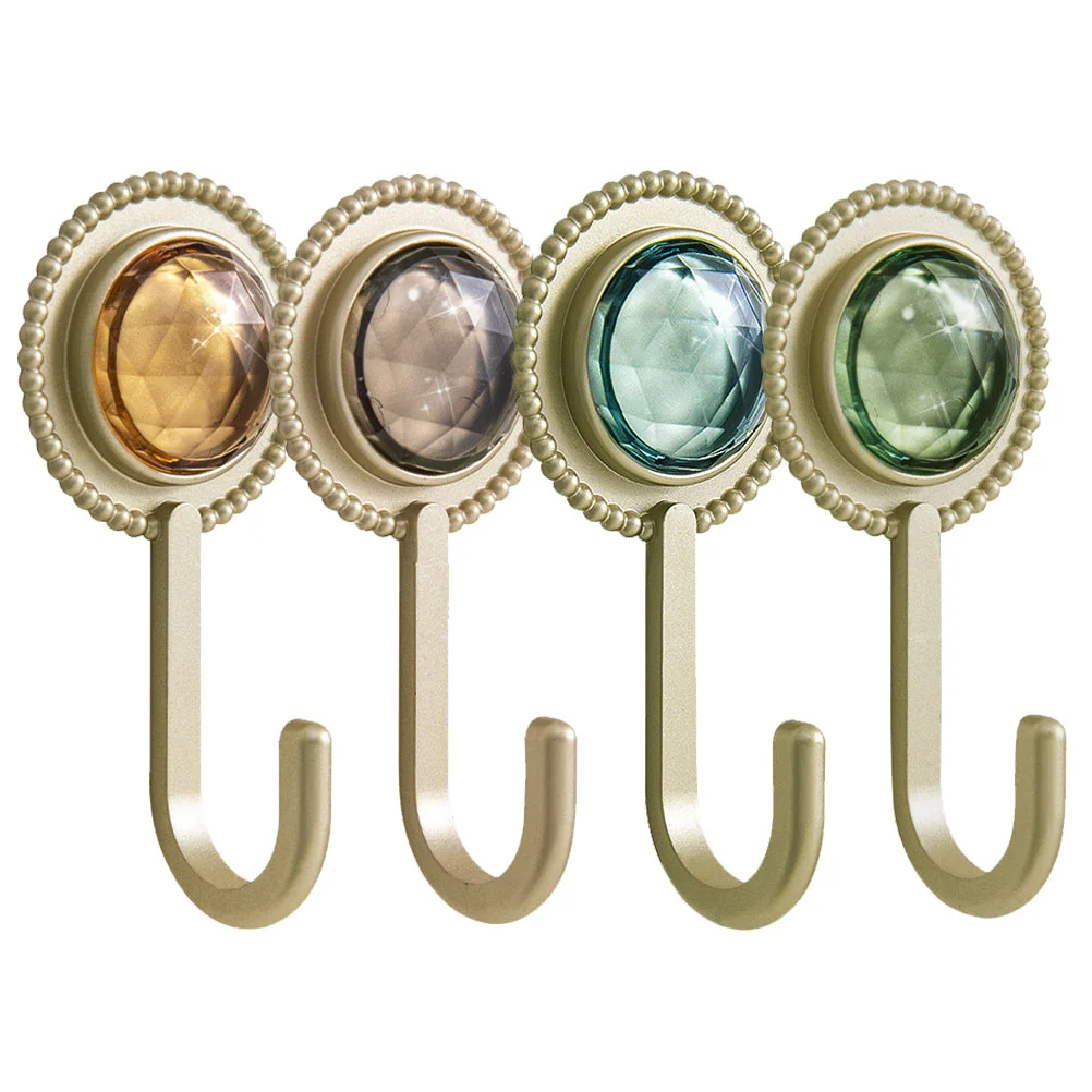 

4 Pcs Retro Diamond Adhesive Hook Wall Hanger Towel Hooks Multi-use Towels Storage Home Decor Self Bathroom Hanging Keys