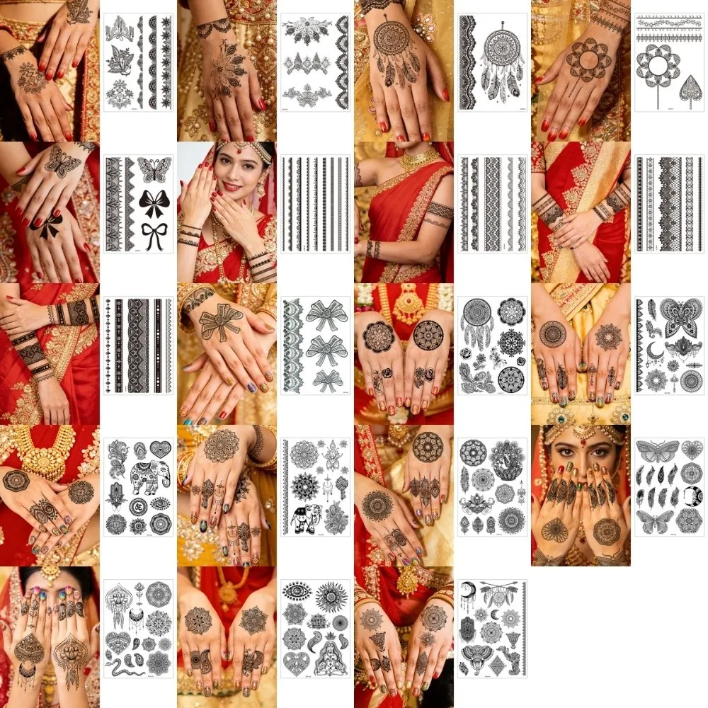 Water Transfer Decals Mandala Henna Tattoo Stickers India Mehndi Flower Instant Henna Temporary Tattoo Waterproof Fake view 5