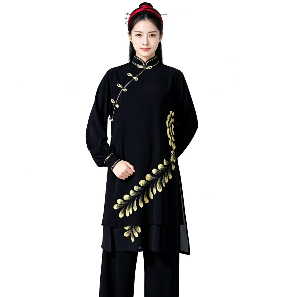 Tai Chi Clothes Women Wushu Clothes Kung Fu Competition Clothes Martial Art Uniform Wrinkle Free Hand Painted 2025 Black