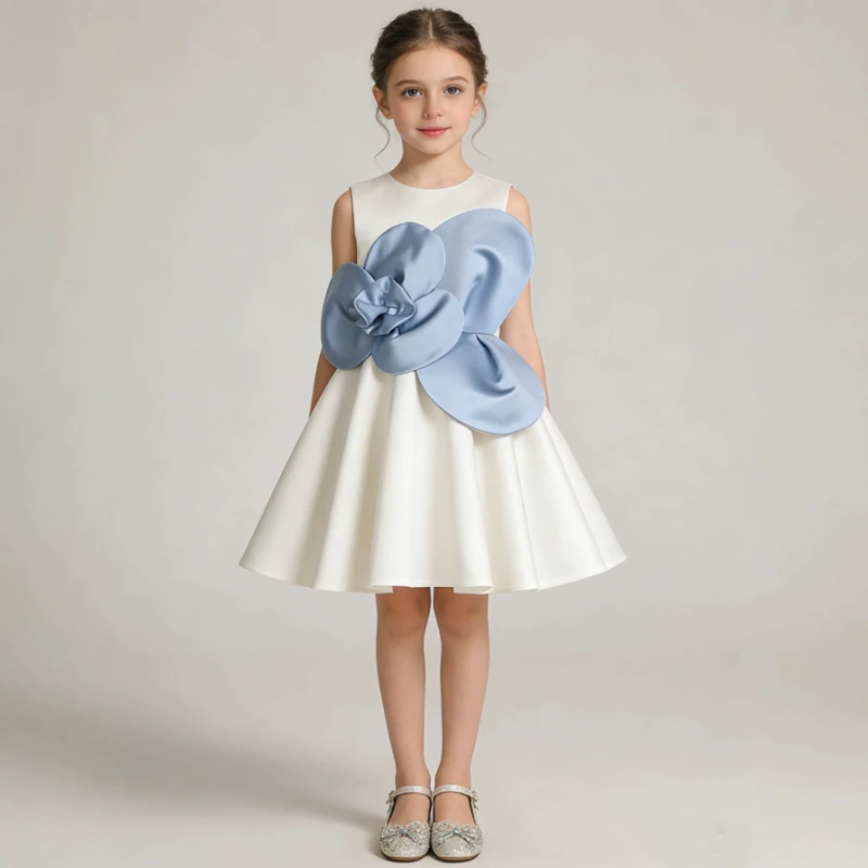 New Children Girls Dress Kids Unique Design Princess Fashion Floral Sleeveless Teen Birthday Formal Pageant Gown Summer Costume