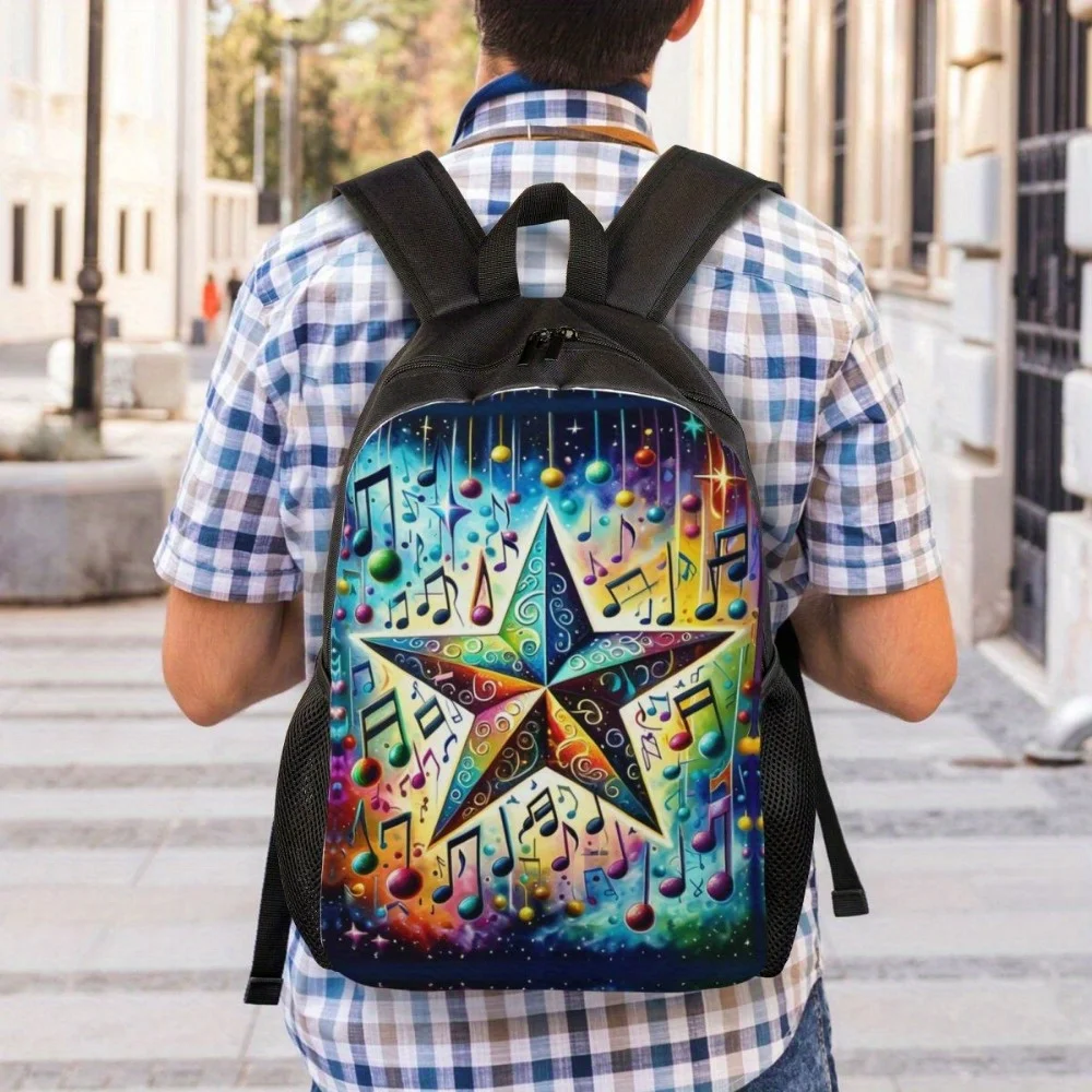 Note five-pointed star pattern casual backpack, large capacity men and women travel backpack, lightweight laptop shoulder bag