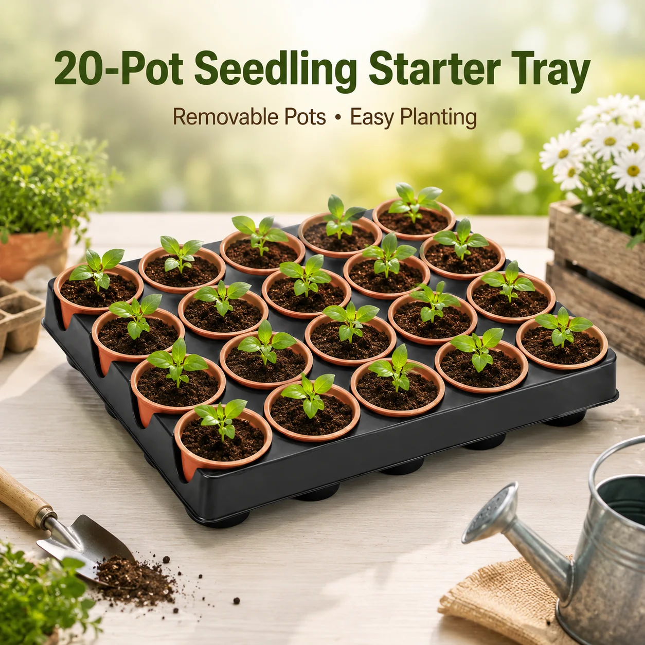 20-Pot Seedling Starter Tray, Modern Removable Nursery Pots for Indoor Outdoor Home Garden Growing & Transplanting