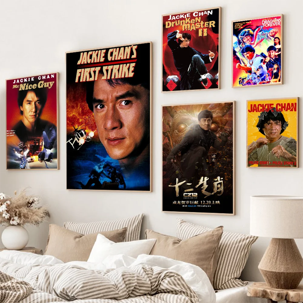 Famous Chinese Action Star Jackie Chan Self-adhesive Art Poster Whitepaper Sticker DIY Room Bar Cafe Wall Decor