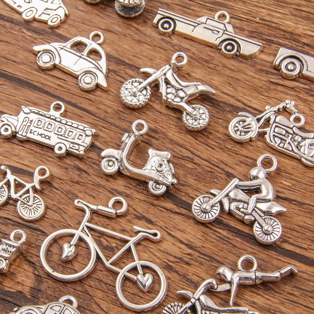 20PCS 16Styles Mixed Alloy Vehicle Charms For Jewelry Making DIY Handmade Bicycle Train Motorcycle Electri Car Truck Pendant