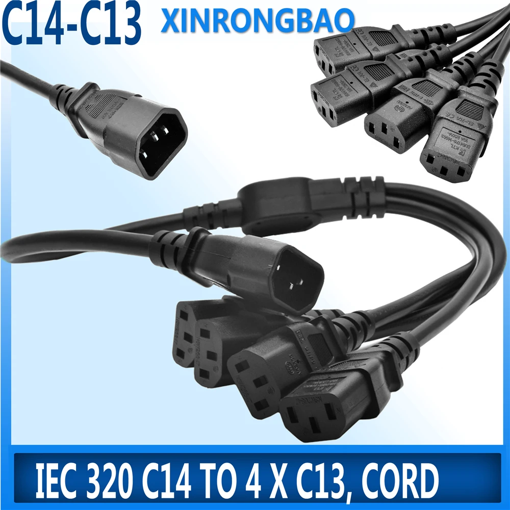 高品質iec 320 C14雄プラグに4XC13女性y型電源コード、C14に4 × C13、250v/10A 1アウト4の電源ケーブル