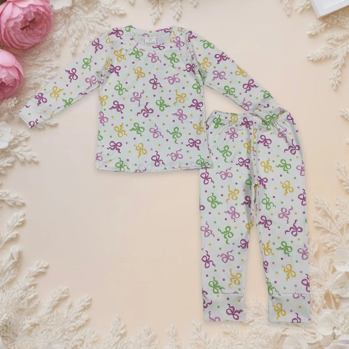 

Infant Baby Girl Pajamas Long Sleeve Polka Dots Tunic Cotton Pants Children Kids Mardi Gras Clothes Set Toddler Outfit Wholesale
