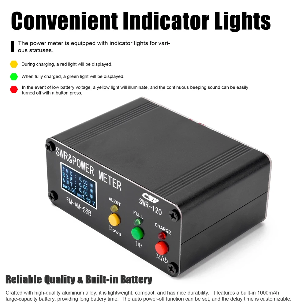 120W SWR SWR/Power Digital Power Standing Wave Meter 1.8-54MHz Shortwave Meter FM AM SSB Modes Power Meter High SWR Alarm