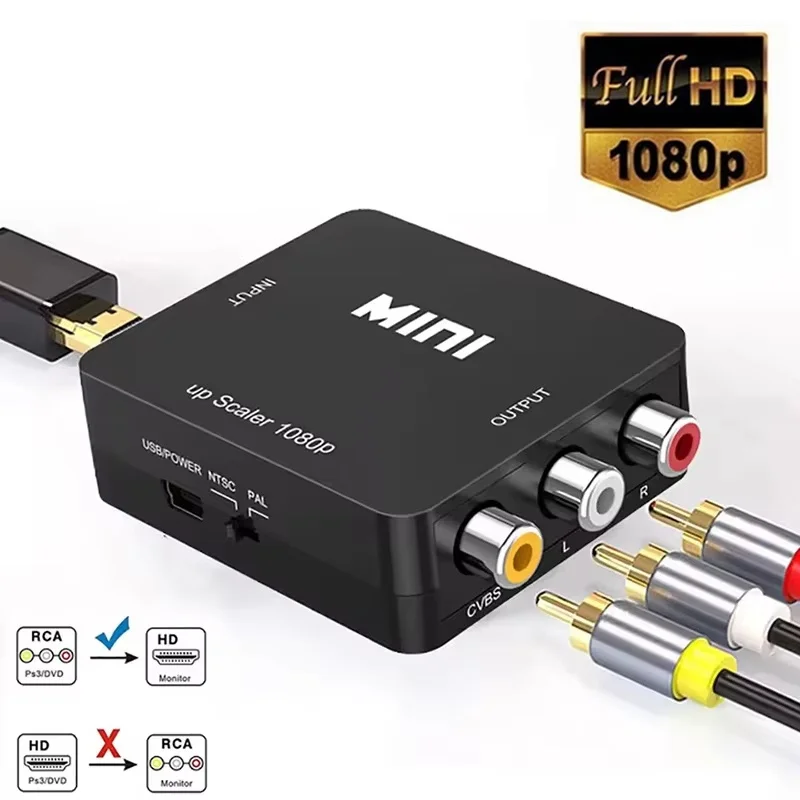 1080P HDMI-compatible to RCA AV Adapter RCA AV to HDTV CVSB LR Video Composite AV Scaler Converter For PS4 Computer Projector TV