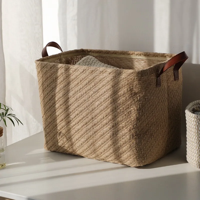 

Simple Wardrobe Storage Basket Jute Foldable Storage Box Organization Bag Miscellaneous Items Nordic Ins Laundry Basket