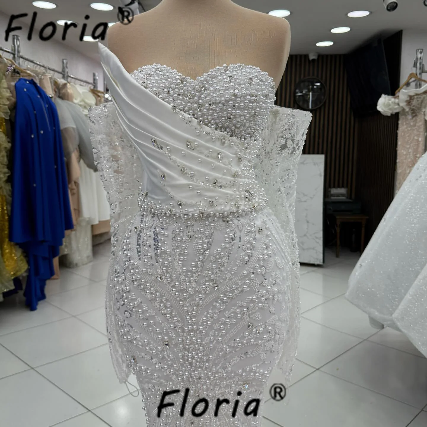 فستان زفاف أبيض فاخر مع ذيل قابل للانفصال لؤلؤ كريستال ساتان حورية البحر رداء حفلات العروس امرأة أفريقية فيستدوس دي غالا #4