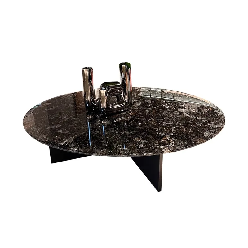 Italian luxury platinum diamond natural marble coffee table Modern light luxury master design metal coffee table