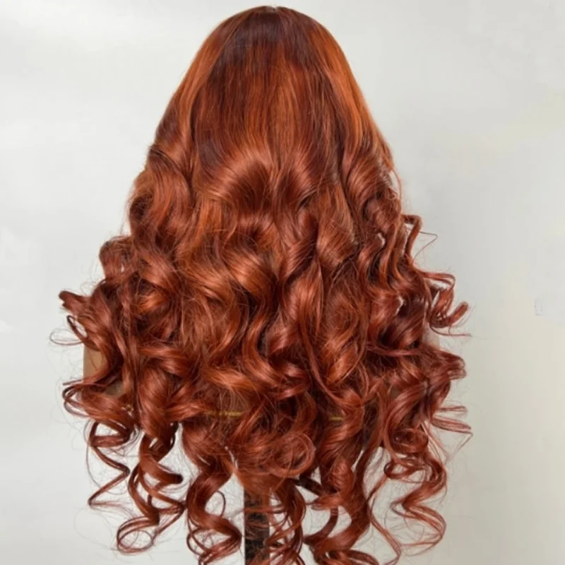 Soft Glueless Orange Brown 26“Long 180Density Body Wave Lace Front Wig For Women With BabyHair Preplucked Heat Resistant Daily