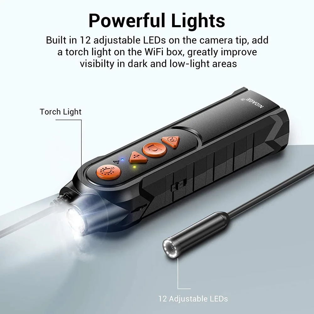 Auto Focus Wireless Drain Camera with Flashlight 12MP 3104P Waterproof 5G Wi-Fi Endoscope Inspection Bore Scope Cam PQ316