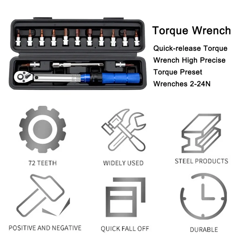 Quick-release Torque Wrench Repairing Tool High Precise Torque Preset Wrenches 2-24N.m Torque Adjustable 1/4inch Ratchet Wrench