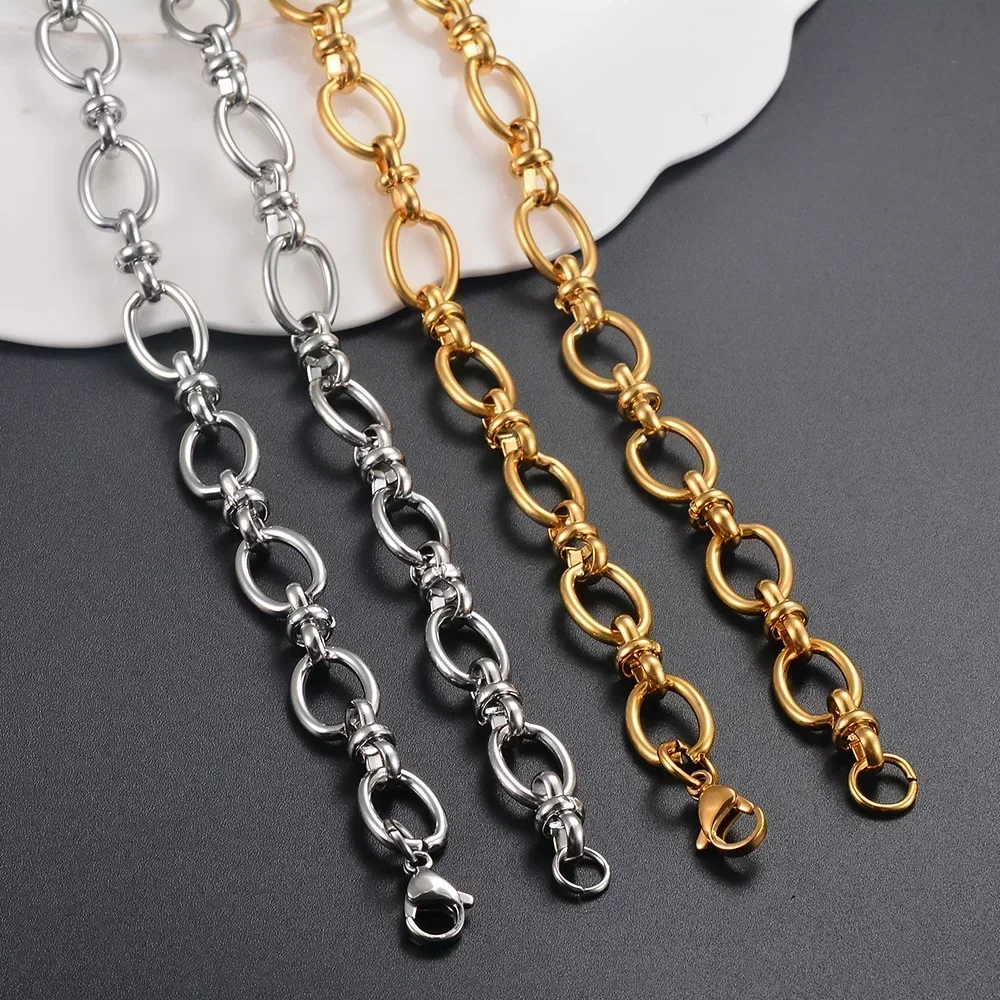 

1 piece Women Mens Stainless Steel Handmade Oval Chain Necklace Bracelet High Quality Big Chain Necklace Punk Heavy Jewelry