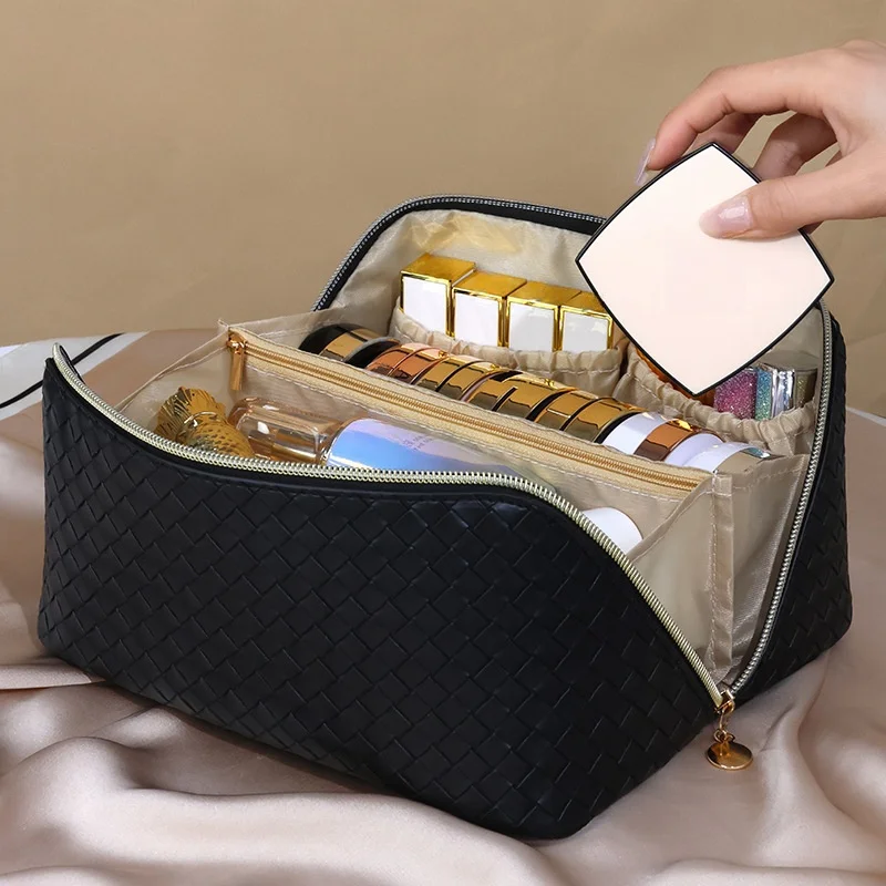 Borse cosmetiche per le donne elegante borsa per il trucco in pelle PU articoli da toeletta da viaggio Organizer per riporre gli oggetti borsa per