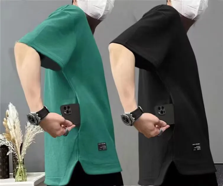 

Новая летняя мужская свободная футболка с круглым вырезом и короткими рукавами, объемная футболка со скрытым карманом и тяжелым весом