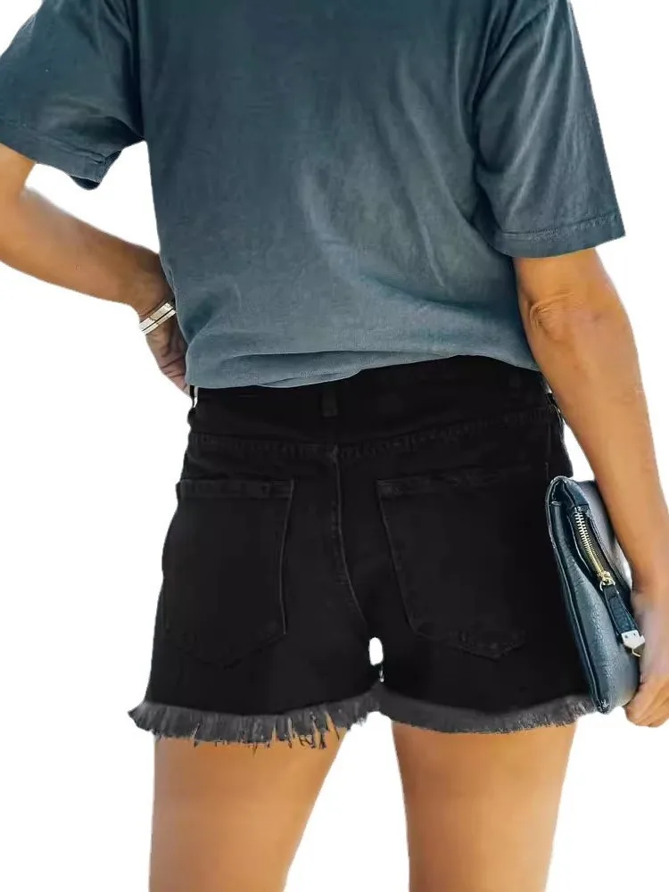 Casual Ripped Jeans Shorts For Women Fashion Streetwear Vintage High Waist Pockets Button Denim Shorts Lady Summer Clothes New