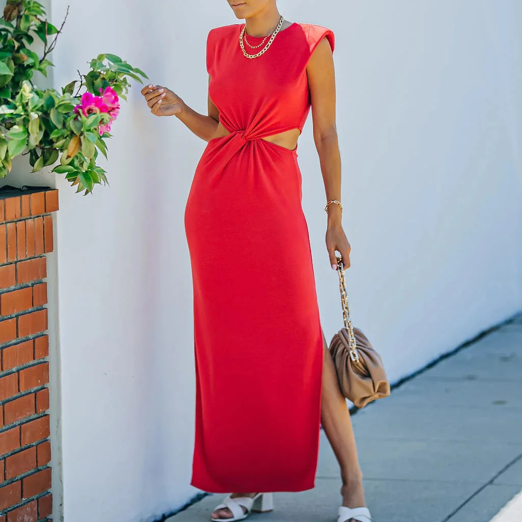 Vestido largo ajustado sin mangas para mujer, prenda Sexy con abertura en la cadera, para ir al trabajo, novedad de verano, 2024