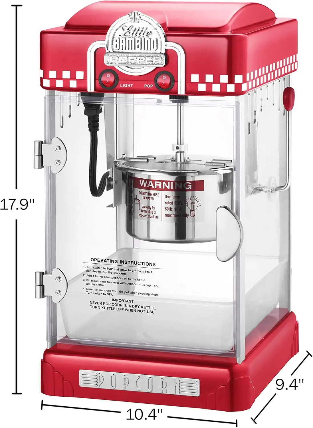 Little Bambino Popcorn Machines, Modern Gray, Red USA