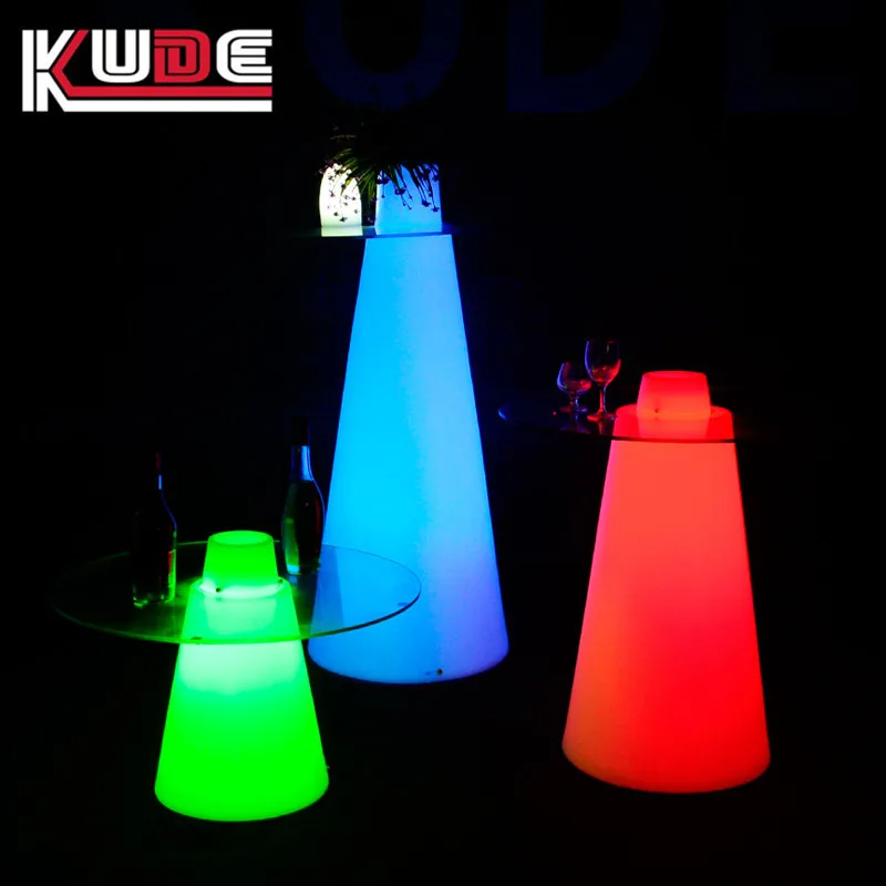 Runder LED-Tisch, bunter Cocktailtisch, KTV, leuchtende Möbel, Glas leuchtend