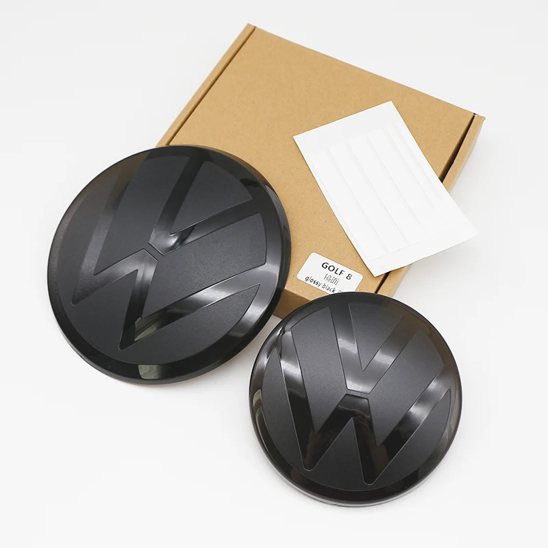 2 Stück Vorder- und Heck-Emblem für VW Golf 5 6 7 7.5 8 Modifizierte Schwarze Flache Spiegel-Logo-Abdeckung Aufkleber Zubehör Extra Pro Plus Value – Detail 2