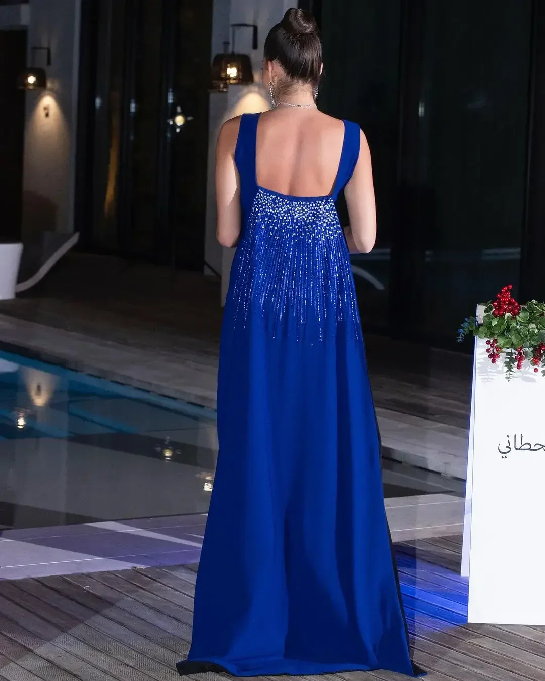 Saudi Arabia Mermaid Sleeveless Prom Dresses Beadings Backless Floor Length Formal Occasion Party Dresses Blue Evening Dresses