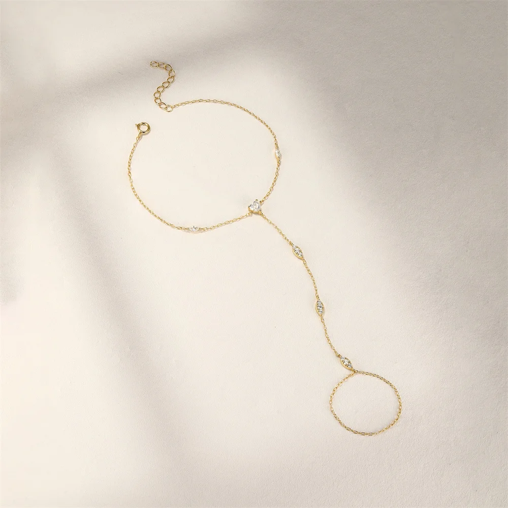 Ores 925 perak murni perhiasan halus geometris bunga keberuntungan CZ memicu gelang zirkon untuk wanita rantai tangan gelang perhiasan