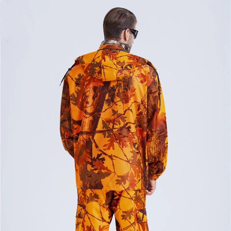 Outdoor Bionic Camoouflage Safari Suit Oversized Waterproof Orange BirdWatching Clothes Set Hunting Ghillie Suit 4XL A2F121