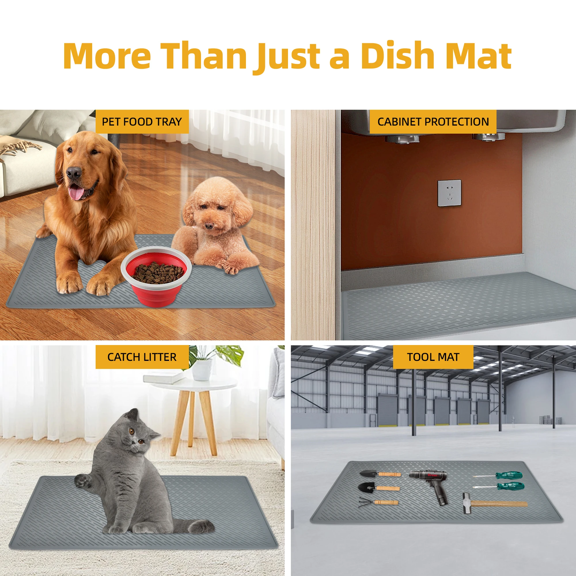 Silicone Cleanliness Mat - Waterproof Silicone Pet Bowl Mat - Protects Floor from Food and Water Damage 33.8 inches