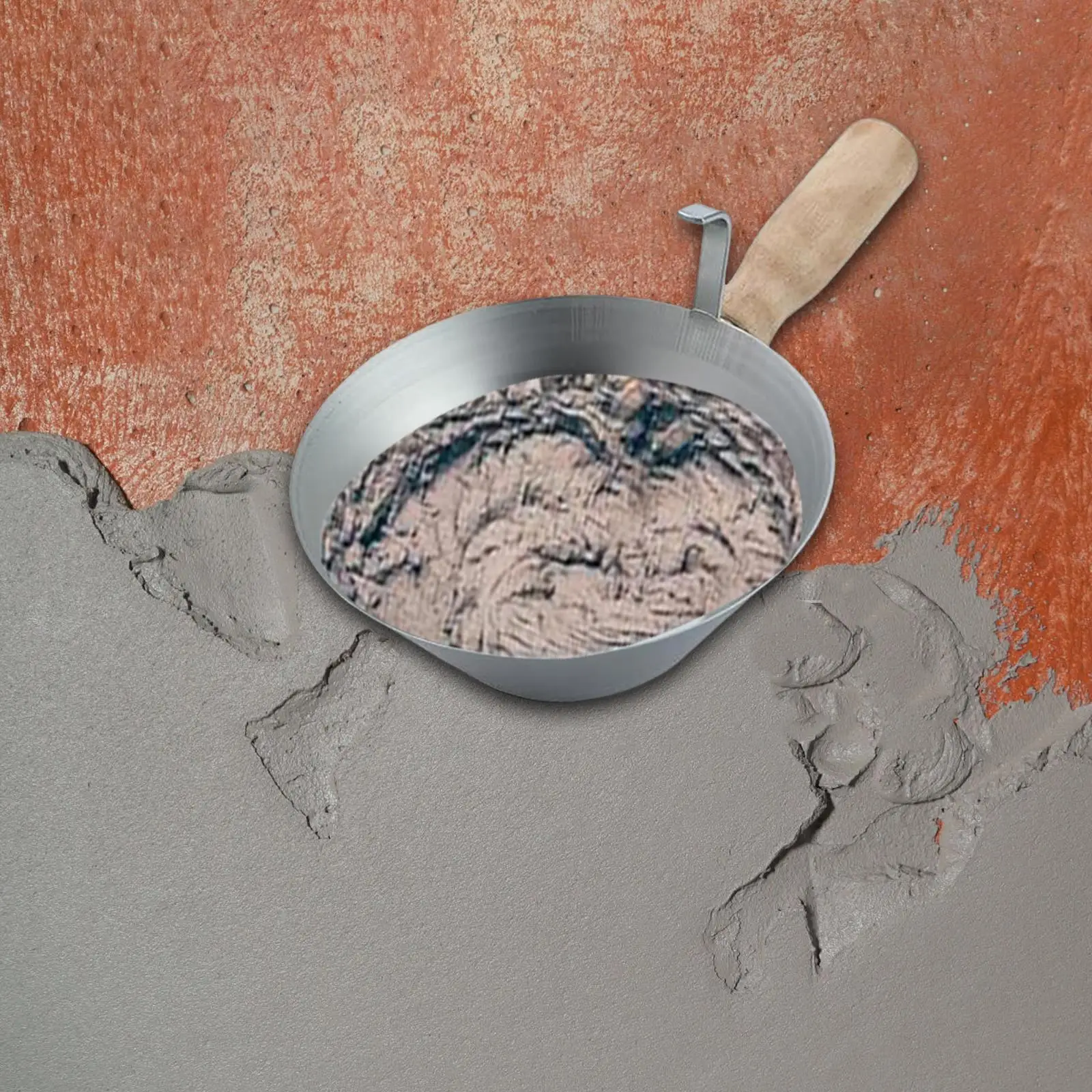 Cement Mortar Scooper Metal Bucket Scoop Ergonomic Wooden Handle Plaster Scoop for Concrete Tool and Building Projects
