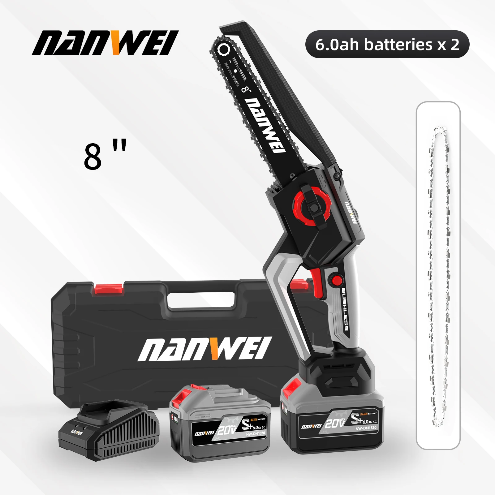 NANWEI Power tools Brushless Cordless Garden Outdoor DIY Felling Chainsaw 6/8 inch Professional Eco-friendly Efficient Chainsaw