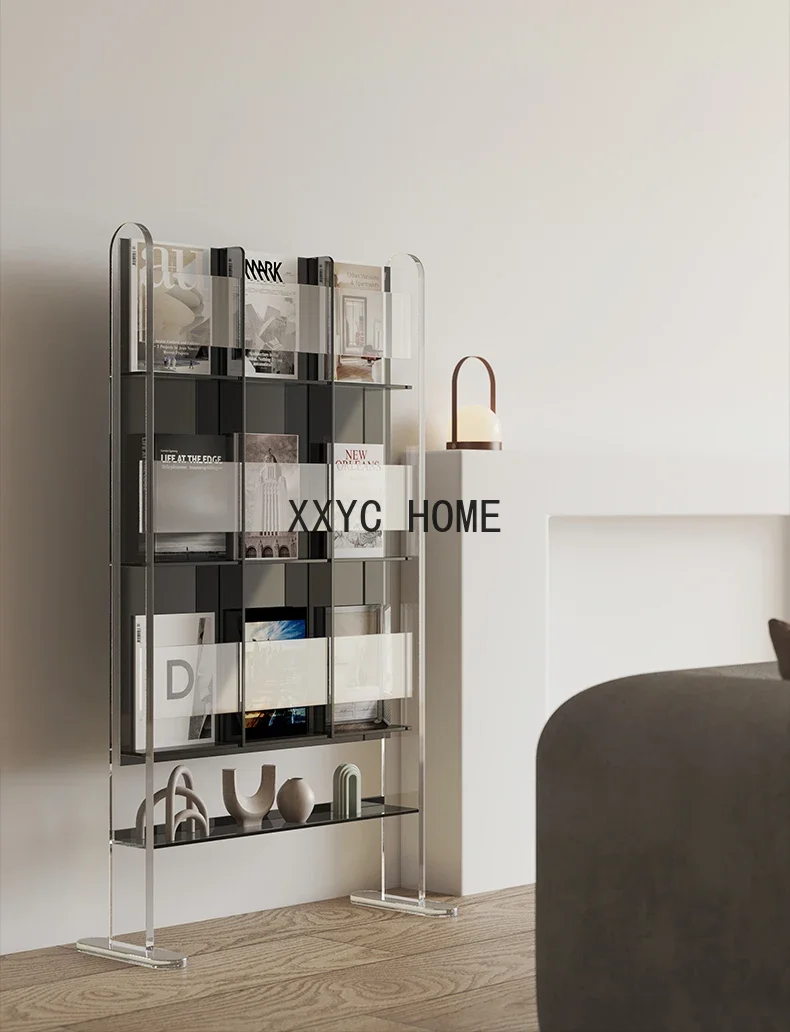 

Акриловая напольная книжная полка для чтения, полка для гостиной, простой дисплей, светильник для хранения газет, роскошный журнальный держатель для компакт-дисков, мебель