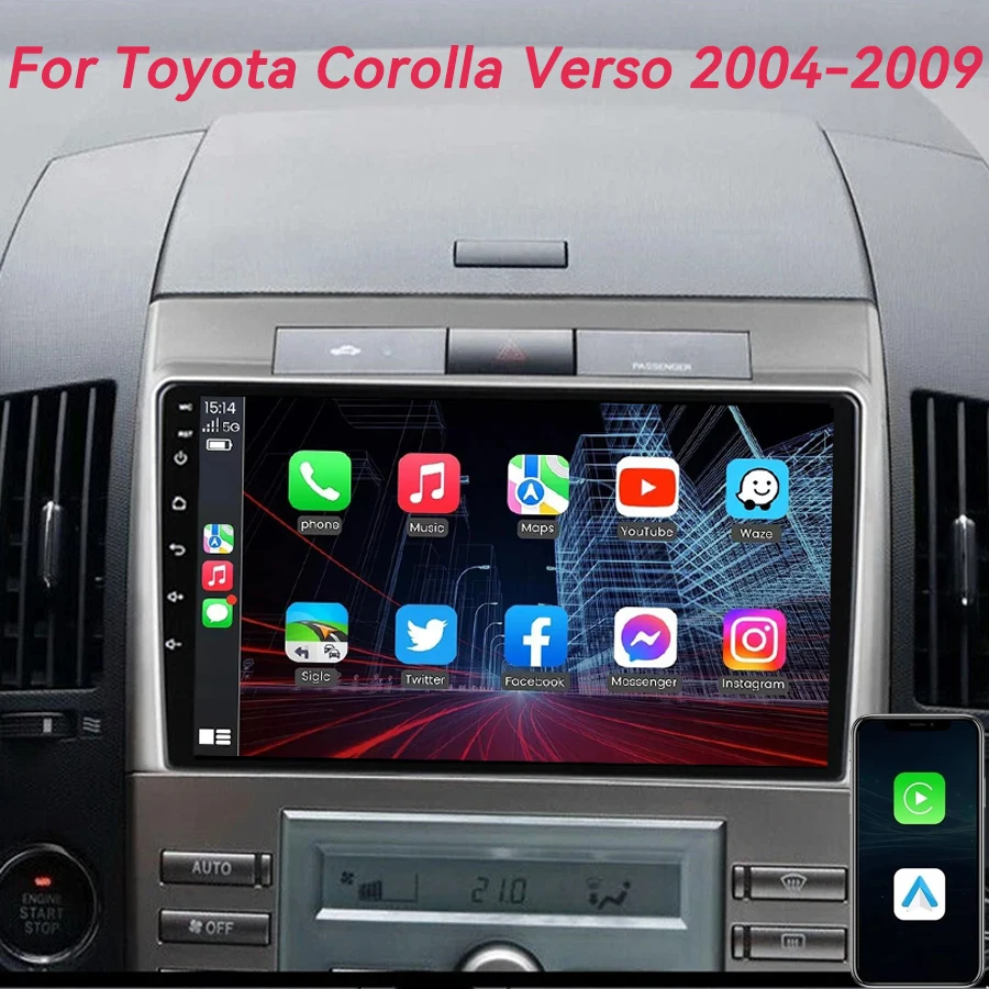 

Автомагнитола Android 16 для Toyota Corolla Verso 2004-2009, мультимедийный плеер, стереосистема, Carplay, Auto, 2Din, GPS-навигация
