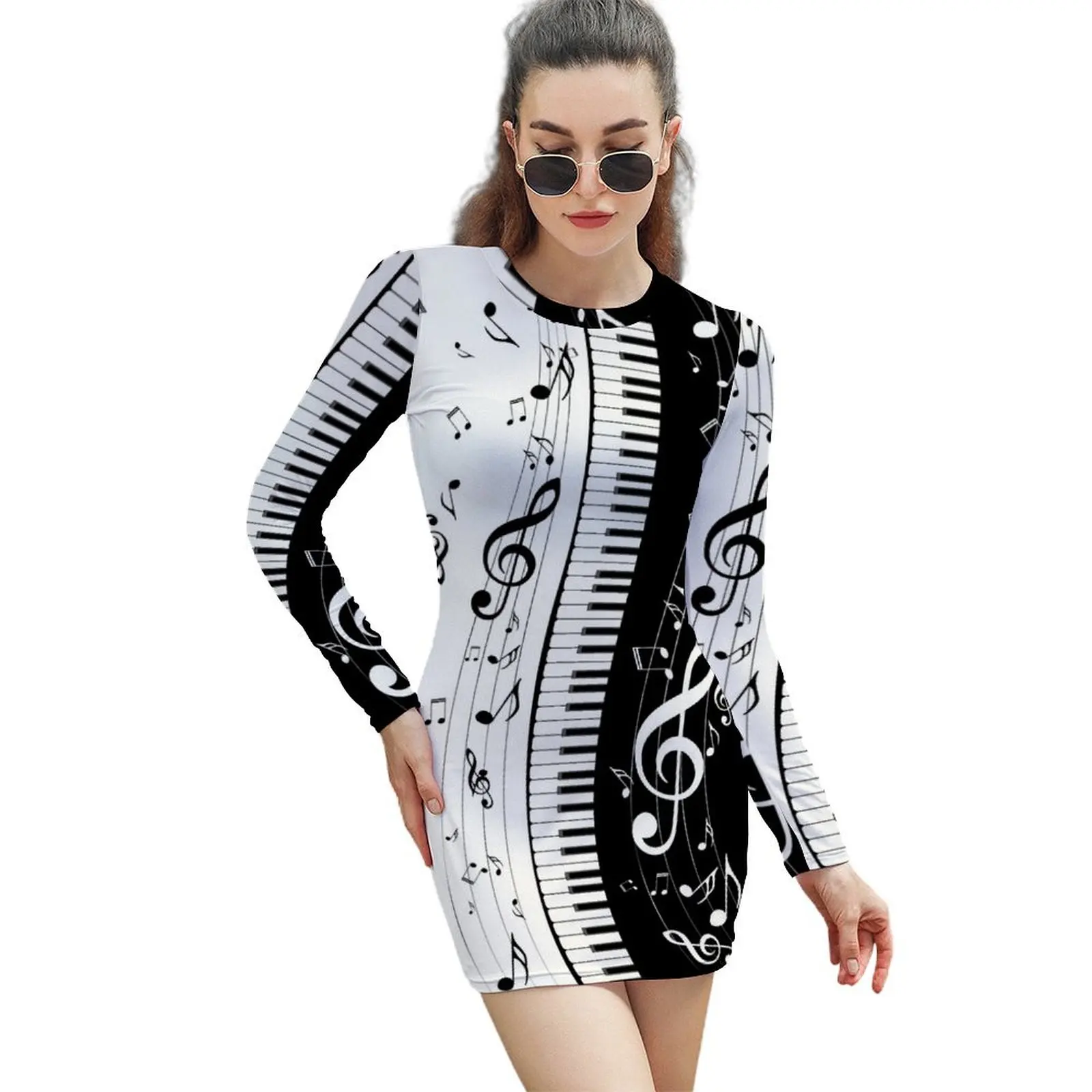 

Minimalistic Piano Keys Long-Sleeved Sheath Dress Prom gown Dresses for wedding party