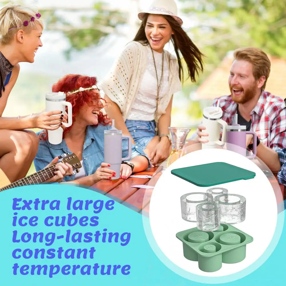 Reusable Ice Cube Tray Bpa-free Ice Cube Tray with Lid for 20/30/40oz Tumblers 4 Cavities Cylinder Ice Ball Maker for Summer